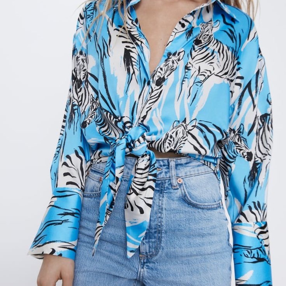 🆕 Zara Tie Waist Zebra Blouse